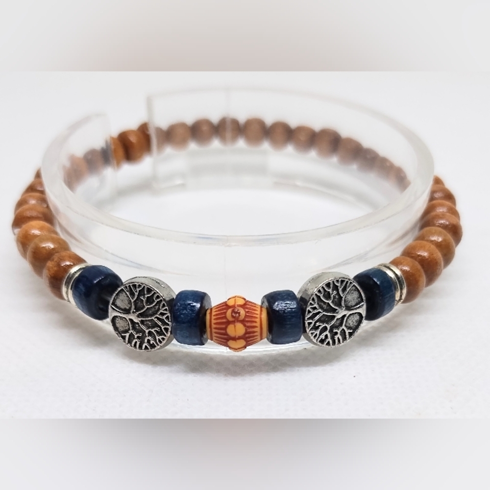 Men's Bracelet Beaded Tree Of Life Beads Brown New f92